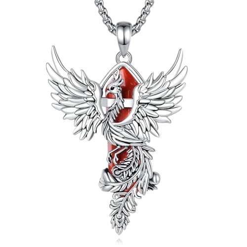 AEONSLOVE Collar Fénix para Mujer Colgante Piedra Roja Natural Collar de Cristal Phoenix Collares Piedras Naturales Joyas Fenix con Piedra Roja