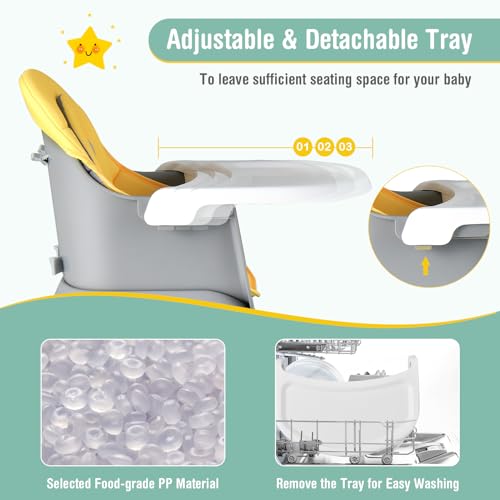 Image of GLACER 8 in 1 Convertible Baby High Chair - Adjustable High Chairs for Babies and Toddlers with Removable Tray, Dual Cushions, Activity Table and Chair Set, Booster Seat, Stool (Yellow)