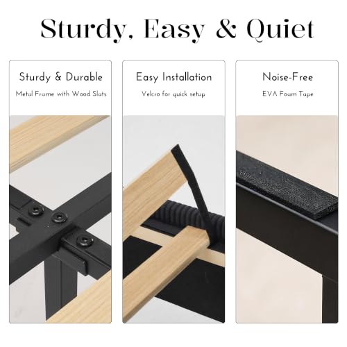 Ihanherry King Size 65" Tall Headboard Bed Frame with Charging Station, Upholstered Wingback Headboard with Washable Corduroy Cover, Noise Free, Solid Wood Slats & Legs, No Box Spring Needed, Black - image 8