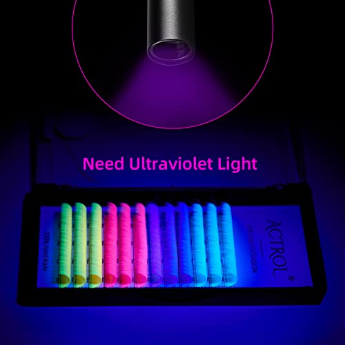 Colored Neon Uv Eyelash Extensions Colorful Fluoresent Lash Extensions Easy Fan 12Mm 0.07C Curl Glow Under Uv Light Lash Blue Yellow Purple Pink Multi-Colored Mixed #TOP4