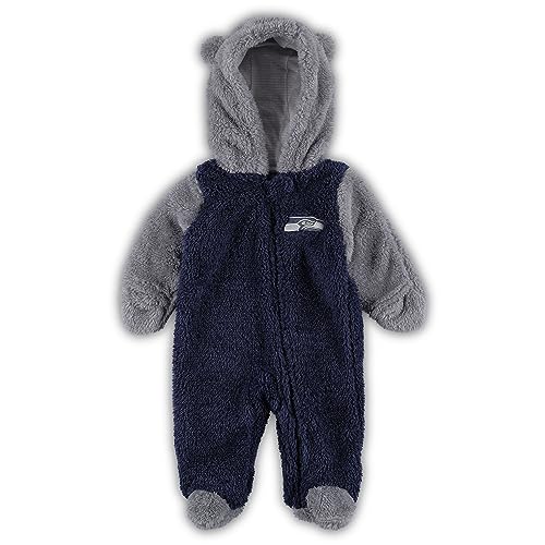 Outerstuff Newborn & Infant College Navy/Gray Seattle Seahawks Game Nap Teddy Fleece Bunting Full-Zip Sleeper