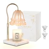 Candeldo Candle Warmer Lamp with Timer: Flower Candle Warming Lamp with Marble Base Height Adjustable Wax Warmer Dimmable Modern Kitchen Bathroom Decor Mom Birthday Gift for Grandma
