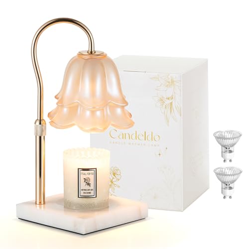 Candeldo Candle Warmer Lamp with Timer: Flower Candle Warming Lamp with Marble Base Height Adjustable Wax Warmer Dimmable Modern Kitchen Bathroom Decor Mom Birthday Gift for Grandma
