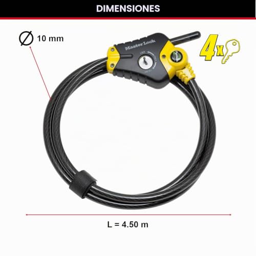 Miniatura 6 de Master Lock Cable Antirrobo Ajustable - De 30 Cm A 4,5 M Llave 8420eurd - Ideal Para Asegurar Equipo Deportivo, Instrumentos, Muebles De Jardin