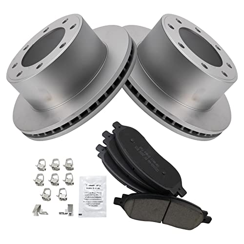 TRQ Rear Brake Pad & Rotor Kit Brake Pads Brake Rotor Ceramic Premium G-Coated Compatible with 2005-2007 Ford F-250 Super Duty F-350 Super Duty
