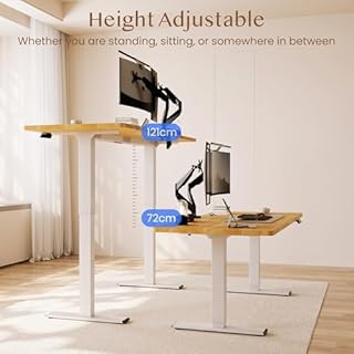 FLEXISPOT Bureau Assis Debout 180 x 80 cm avec 2 Moteurs Puissants, Table Stable Réglable en Hauteur, Bureau Électrique avec Fonction Mémoire (Blanc + Maple)