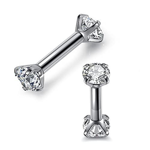 Zysta Small Rhinestone Clear Blue Cubic Zirconia Barbell Earring Studs Mini Cute Tragus Helix Cartilage Ear Lobe Nose Piercing Straight Bar 16G Screw on Stainless Steel4