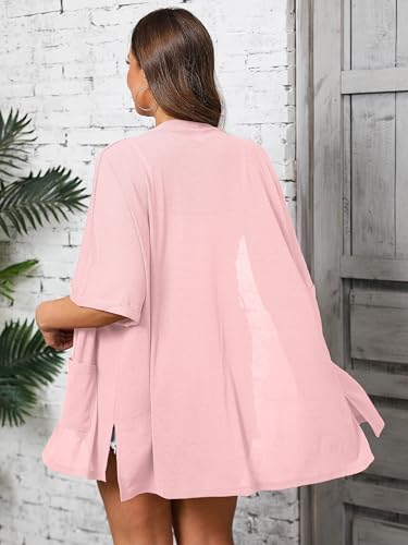 Image of AusLook Plus Size Cardigan for Women Short Sleeve Lightweight Open Front Shrug with Pockets for Dresses and Layering 1X-5X