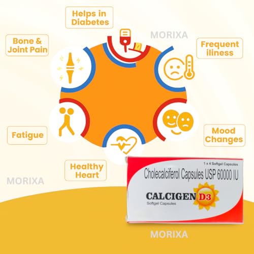 Image of MORIXA Calcigenn D3 Capsule | Cholecalciferol 60000 IU Vitamin D3 Supplement | Softgel Capsules | 4x5 Strips (20 Capsules)