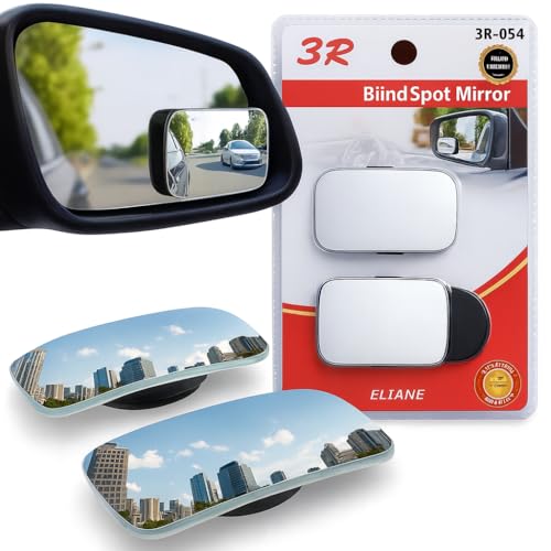Image of Eliane 3R Rectangle HD Glass Convex Rear View Mirror - Frameless 360 Adjustable Stick-On Blind Spot Mirror | 2 Pack for All Vehicles (Car, SUV, Truck)
