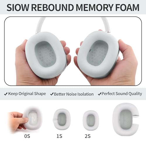 Image of Replacement Ear Cushions for Apple AirPods Max 1 & 2 Upgraded Memory Foam Pads with Durable Fabric,Sound Insulation and Noise Reduction,Strong Magnetic Fit,Sweat-Resistant, Breathable Comfor(Silver)