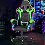 Ergonomic Gaming Chair with LED Lights, Headrest, Lumbar Support, Reclining Backrest, and Adjustable Height for Adults (With Led Light, Green)