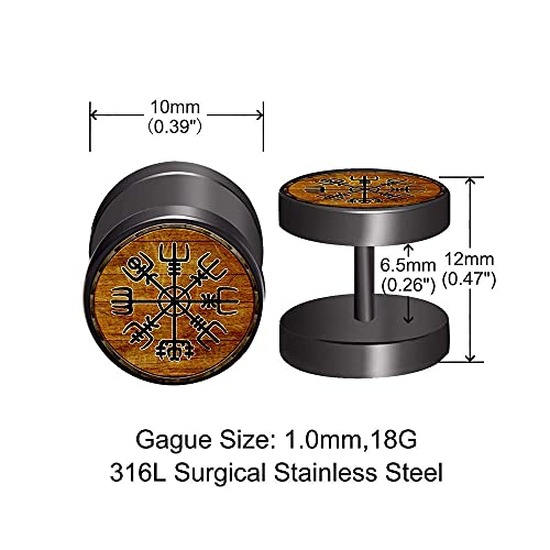 Flyun 6Pairs Viking Earrings For Men Men's Earring Fake Gauge Looking Earrings Faux Plug Earring Black Studs With Screw Back (Viking Shield) #TOP3