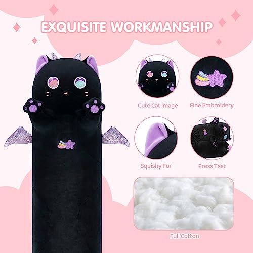 Mewaii Long Cat Plush Body Pillow, 44” Cute Black Cat Stuffed Animals Soft Plushies, Kawaii Big Squishy Throw Pillow Doll Toy Gift For Kids Girls Boys #TOP1