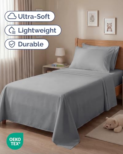Image of Twin 4 Piece Bed Sheet Set - Soft, Breathable & Cooling Sheets - Steel Blue | Ultra Soft Hotel Luxury Bedding Set with 8-16 Inch Deep Pockets, 1 Flat & 1 Fitted Sheet & 2 Pillowcases, Wrinkle & Fade Free