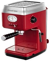 Russell Hobbs Espressomaschine [Siebträgermaschine] Retro Rot (15 Bar, 2 Tassen-Einsätze, 1,1l abnehmbarer Wassertank, Dampf-Milchschaumdüse, Portionierlöffel mit Tamper) Kaffeemaschine 28250-56 – Ansicht 1