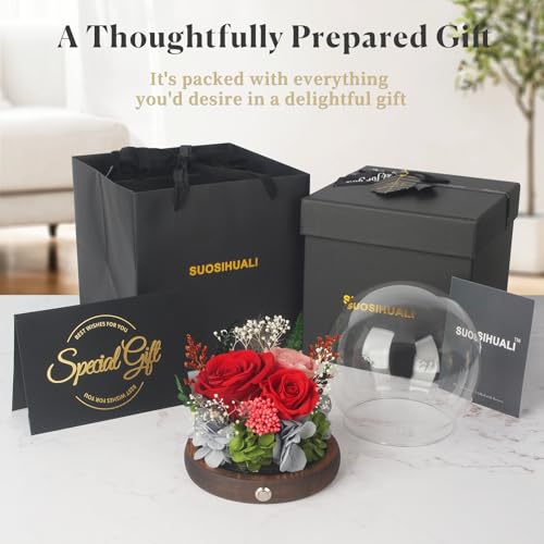 Valentines Day Gifts for Her, Forever Rose Birthday Gifts for Women, Preserved Flowers in Glass Dome, Eternal Flowers for Delivery Prime (Red Rose) - Image 5