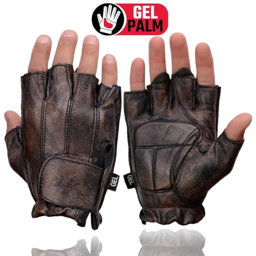 Image of Milwaukee Leather SH198 Men's Black Flame Embroidered Fingerless Gloves with Gel Palm | Padded Comfort; Vibration Relief; Flame Embroidery