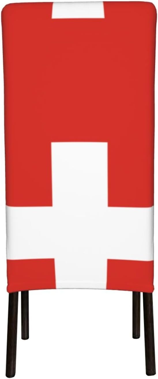 Swiss Flag Prints Protection Cover for Dining Chair – Stretchy & Wrinkle-Resistant Chair Throw Covers for Dining Room, Hotel, and Event Decor