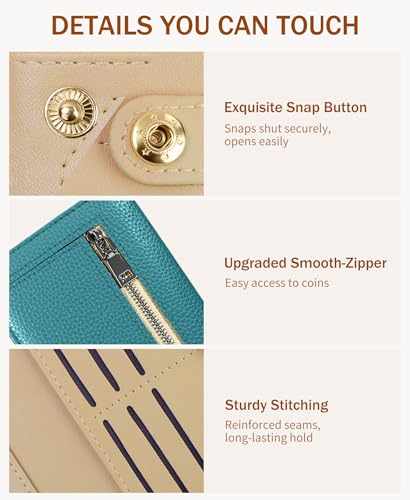 Image of Immaturus Womens Wallet, Blue Slim Thin RFID Blocking Card Wallets, Bifold PU Leather Credit Card Holder Organizer, Cute Cash Clutch Long Billfold with Zipper Coin Pocket Ladies Girls Gift
