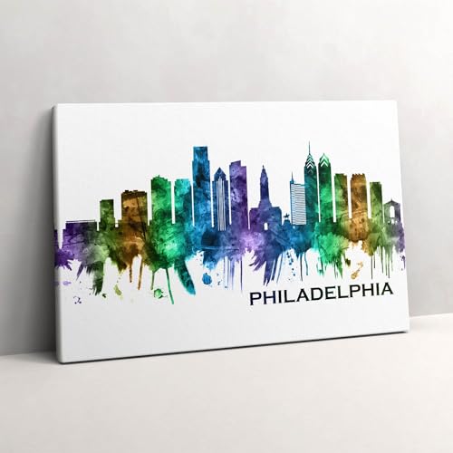 Grand Tableaux 60x40cm d'art moderne représentant la skyline colorée de Philadelphie
