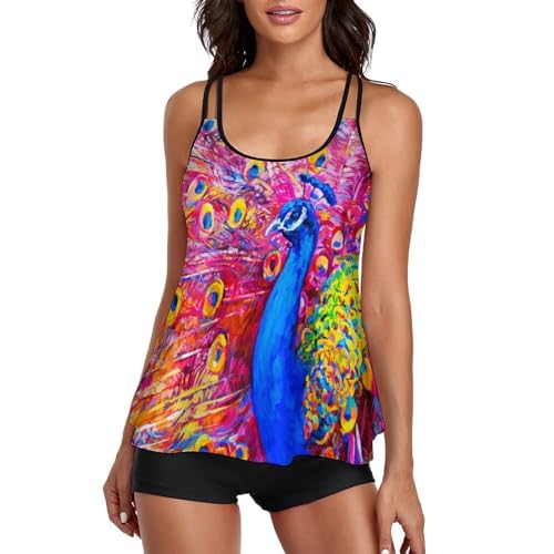 Robe de plage deux pièces motif paon de couleur maillot de bain