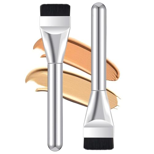 NRETRU 2PCS Flat Foundation Brush Make Up Brush Set Foundation Makeup Brush Perfect For Blending Liquid, Cream or Liquid Foundation, Premium Quality Aluminum Handle