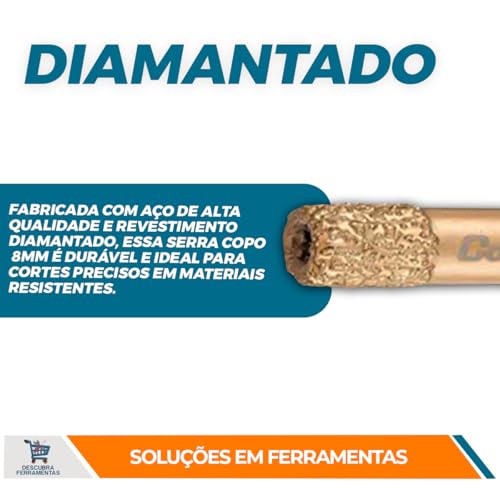 Serra Copo Diamantada Aço 8mm Cortag P/Esmerilhadeira Perfurar Cerâmica Granito Mármore Porcelanato
