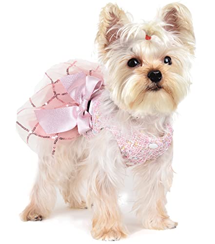 Yikeyo Dog Dress Pink Tulle Dog Dresses For Small Dogs Doggie Outfit Bow-Tie Girl Dog Clothes Pet Apparel For Birthday Wedding Holiday (Pink, Small) #TOP27