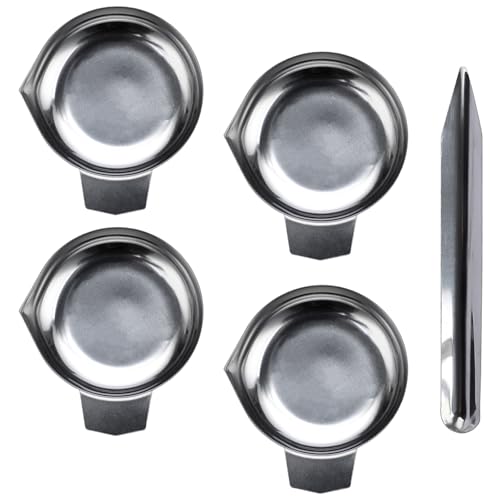 JUXYES 4PCS Metal Weighing Powder Pan with Scoop, Mini Digital Scale Pan Tray Weighing Dish for Reloading, Electronic Scale Tray Powder Measuring Pans for Jewelry Liquid Powder Lab Supplies