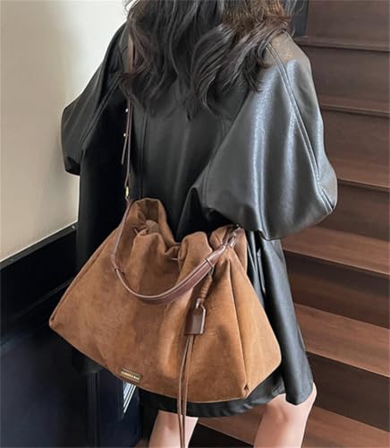 Womens Vintage Faux Suede Crossbody Bag Large Shoulder Tote Purse Drawstring Handbags Top Handle Satchels 20253