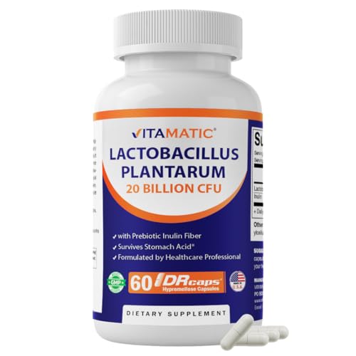 Vitamatic Lactobacillus Plantarum - 20 Billion per DR Capsule - 60 Count - Digestive Support - Made with Prebiotic Inulin Fiber