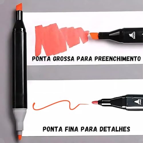 Caneta Marcador Touch 60 Cores com Estojo Portátil e Ponta Dupla - Perfeito para Pintura, Mangá, Des