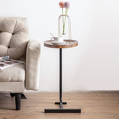 Hollyhome Accent C-Shaped End Table With Wooden Top, Under Couch Modern Coffee Table With Metal Frame, Indoor&Outdoor Sofa Side Table For Living Room, Bedroom, Patio, 17.72"X11.81"X23.62", Walnut #TOP6