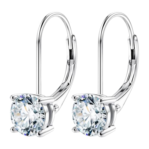 Image of Moissanite Stud Earrings for Men Women, 925 Sterling Silver 18K White Gold Plated, 1CT 6.5mm Round Cut, VVS1 D Color (0.6-2ct)
