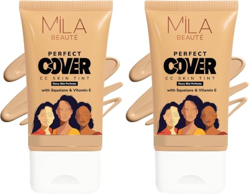Image of Mila Beaute Perfect Cover Cc Cream With Spf 24+ I Light Makeup With Natural Coverage & Dewy Finish I Skin Tint With Squalene I Hydrate & Brighten Skin | Conceal Dark Spots (25ml, Biscuit Spread)