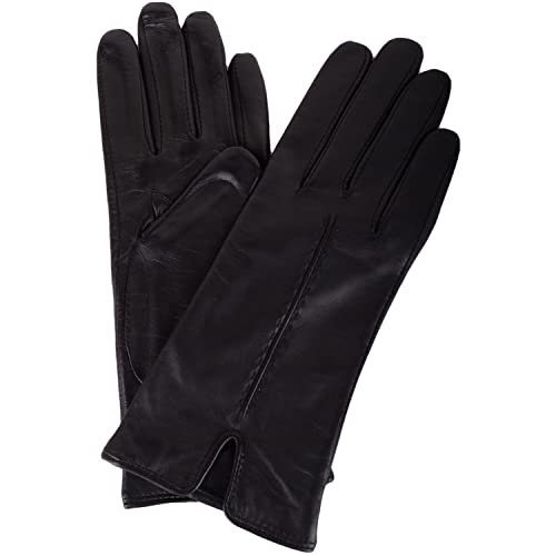 Guante de cuero suave para mujer SNUGRUGS negro talla M con detalle tejido