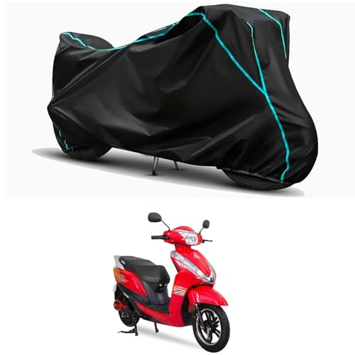 Image of Waterproof Bike Body Cover Compatible for | Ampere Magnus | Taffeta Fabric, Sky Piping Design, Bottom Elastic Fit | Dustproof, Sun UV & Rain Protection for All Weather.