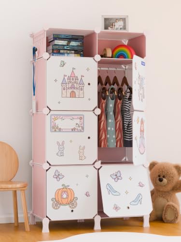 Image of BOXJOY Plastic Kids Wardrobe with 6 Doors, Sticker Sheet & 5 Hook Holder