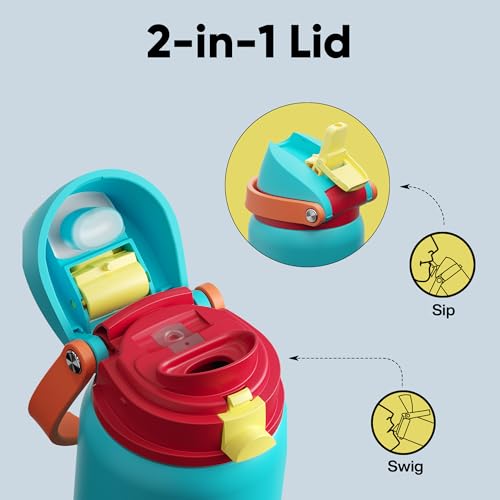 Image of Insulated Water Bottle with Straw - Encool Stainless Steel Water Bottle with Push Button Lid, Leak-Proof & BPA-Free, Keeps Cold for 24 Hours for Sports, Travel, Gym (32 oz, Cerulean Blue)