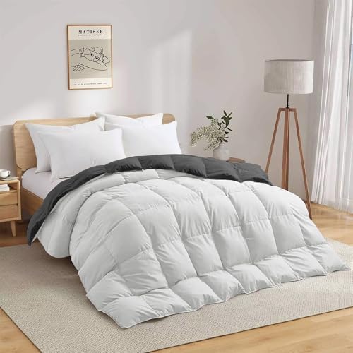 Image of Fluffy 600 GSM Winter Comforter Double Bed Size 90 inchX100 inch - 600 GSM Heavy Winter Quilt Microfiber Rajai /Duvet /Blanket Super Soft Double Bed - White /Dark Gray Color