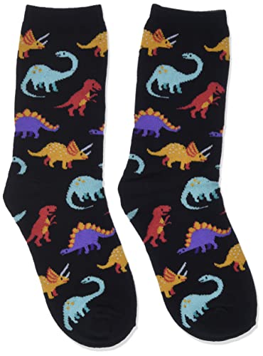 Hot Sox Boys' Big Fun Animal Crew 1 Pair Pack-Cool Casual Novelty Socks For Kids, Dinosaur (Black), Small-Medium #TOP2
