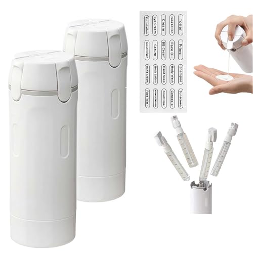 4-in-1 トラベルディスペンサー 30ml×4 トラベルボトル 液漏れ防止 折りたたみポンプヘッド 詰め替えボトル コンパクト 持ち運び便利 旅行・出張・キャンプ用 グリーン/ホワイト [並行輸入品]の商品画像（Amazon）