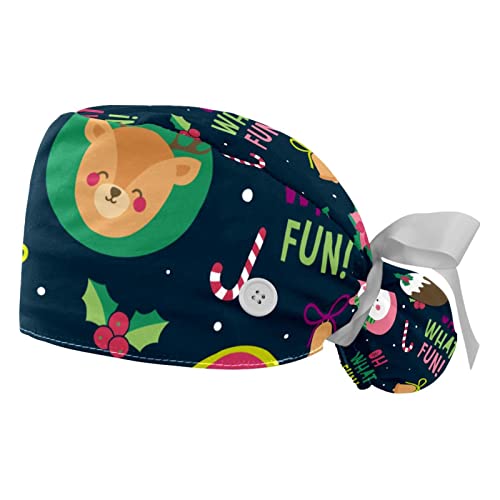 Chapeaux de travail motif de Noël JDEZ bonnet bouffant réglable pour adulte