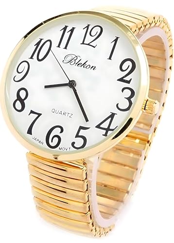 Ladies Large Number Face Stretch Band Watch Gold 1262G