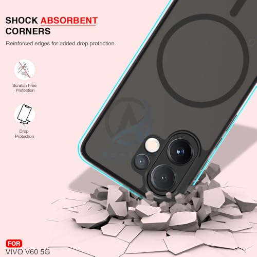 Image of AESTMO Vivo V60 5G / T4 Pro 5G Back Cover | 360 Protection | Matte Frosted Hard Back Translucent | Compatible with MagSafe Accessories (MagSafe Matte Hard Black Bumber)
