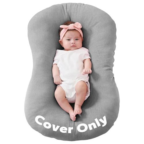 FUNUPUP Muslin Baby Lounger Cover Only Compatible with Snuggle Me Lounger, Infant Lounger Pillow Cover for Newborn, Removable Newborn Lounger Cover for Boys and Girls, Only Cover, Grey