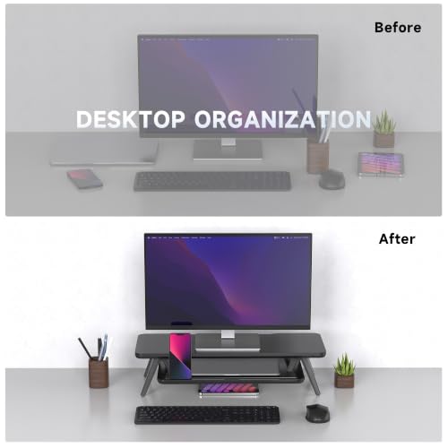 Fenge Biurko z wbudowanym rowkiem do telefonu komórkowego, tabletu i pióra, z drewna i metalu, do PC, laptopa, telewizora, domu i biura (czarny, 60 cm)