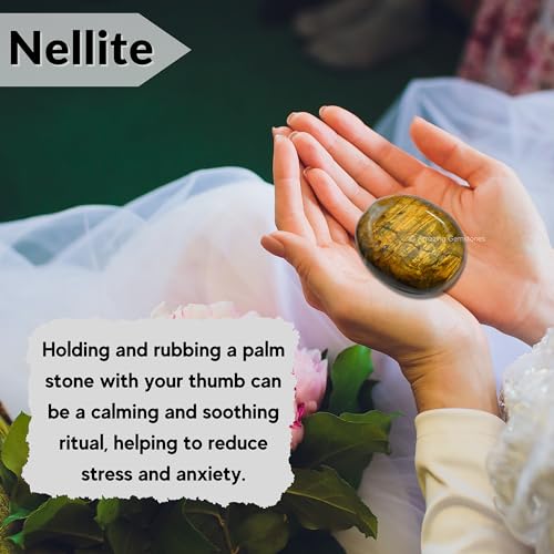 Image of Amazing Gemstone Nellite Crystals, Healing Stones - Large Palm Stone Crystals Piedra- for Good Luck, Balanced Positive Energy, Meditation - Unique Stocking Stuffers, Birthday Gifts for Women, Men