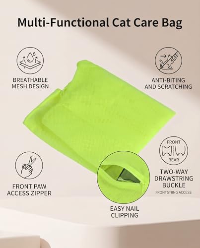 Image of Cat Bathing Washing Bag, Adjustable Multi Functional Cat Restraint Mesh Bag Pet Shower Accessories for Nail Trim Examining Ear Clean Injecting (Yellow)